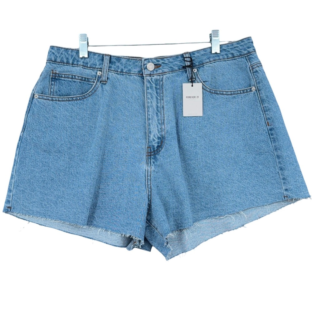 Forever 21 Cut-off Denim Shorts Womens 31 100% Cotton Blue High Rise Raw Hem